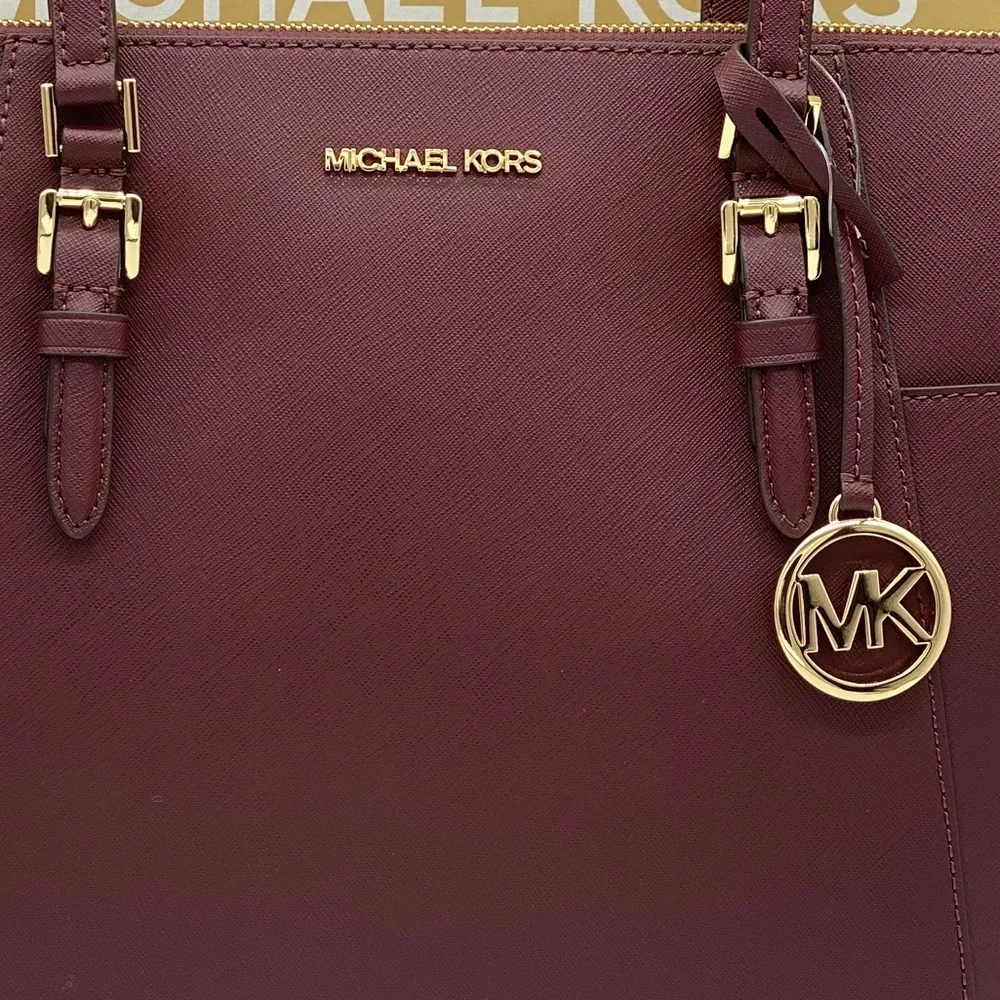 MICHAEL KORS CHARLOTTE LARGE TOP ZIP TOTE DARK CHERRY